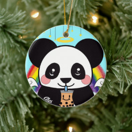 Kawaii Boba Panda Bear Keramik Ornament