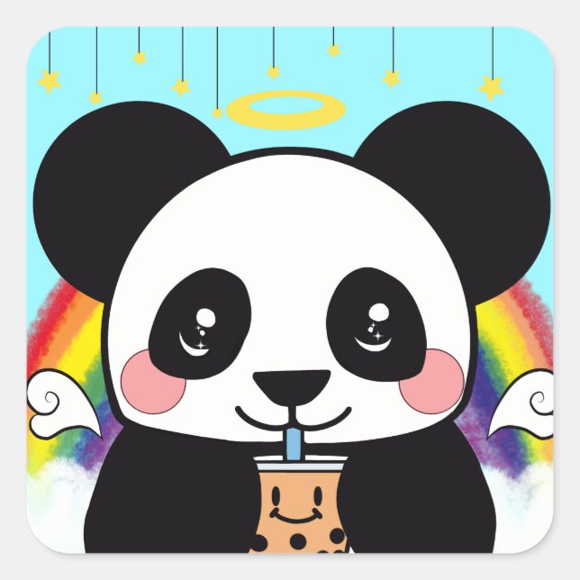 Kawaii Boba Panda Bear Square Sticker (Vorderseite)