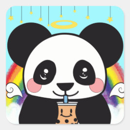 Kawaii Boba Panda Bear Square Sticker