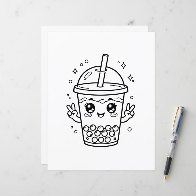 Kawaii-Boba-Tee-Färbung (Vorderseite/Rückseite Beispiel)