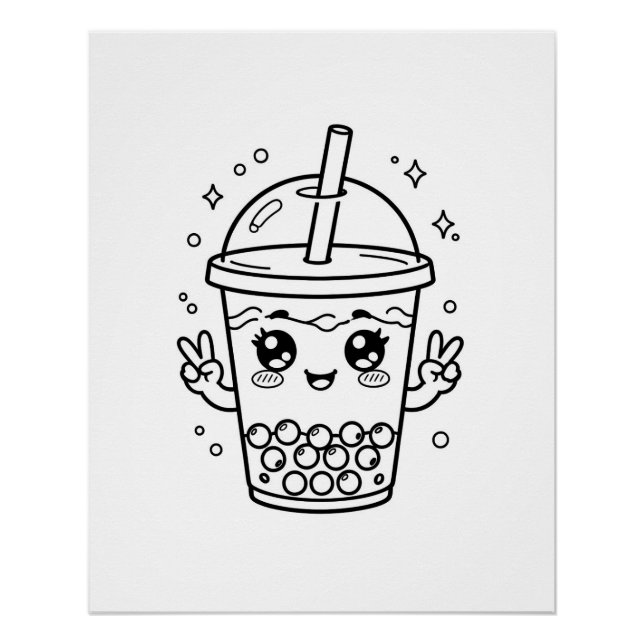 Kawaii-Boba-Tee-Färbung Poster (Vorderseite)