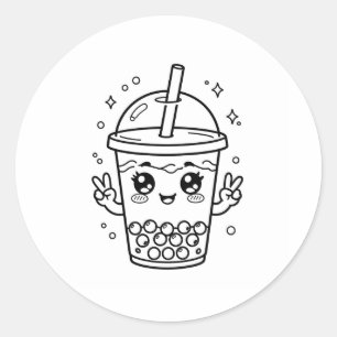 Kawaii-Boba-Tee-Färbung Runder Aufkleber