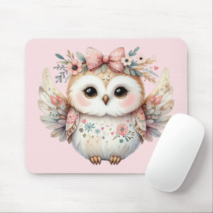 Kawaii Boho Eulen-Illustration Rosa Mousepad