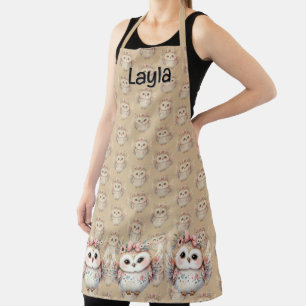 Kawaii Boho Eulen-Illustration Taupe Schürze