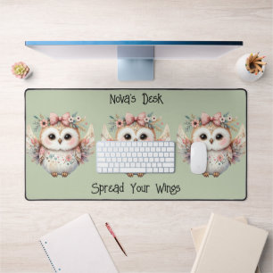 Kawaii Boho Owl Illustration Green Schreibtischunterlage