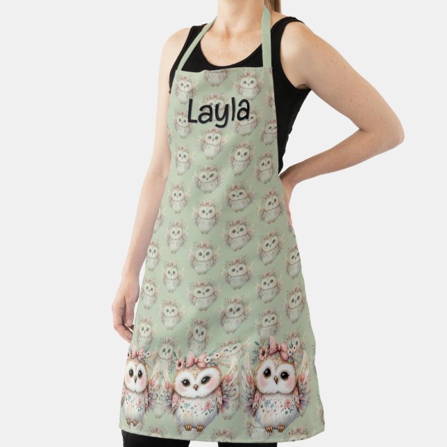 Kawaii Boho Owl Illustration Green Schürze (InSitu)