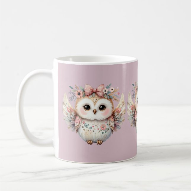 Kawaii Boho Owl Illustration Kaffeetasse (Links)