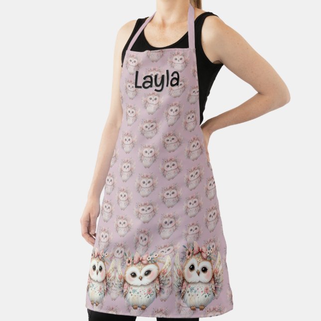 Kawaii Boho Owl Illustration Lavender Schürze (InSitu)