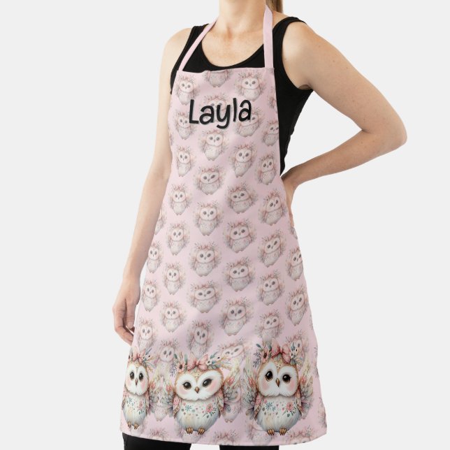Kawaii Boho Owl Illustration Pink Schürze (InSitu)