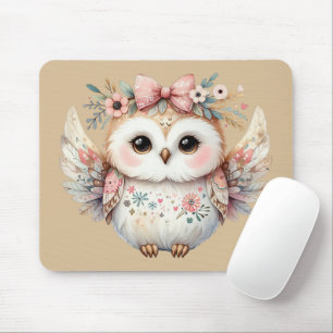 Kawaii Boho Owl Illustration Taupe Mousepad