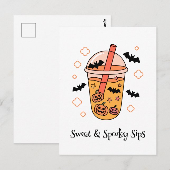 Kawaii boo, niedlicher, spukhafter Halloween Postkarte (Vorne/Hinten)