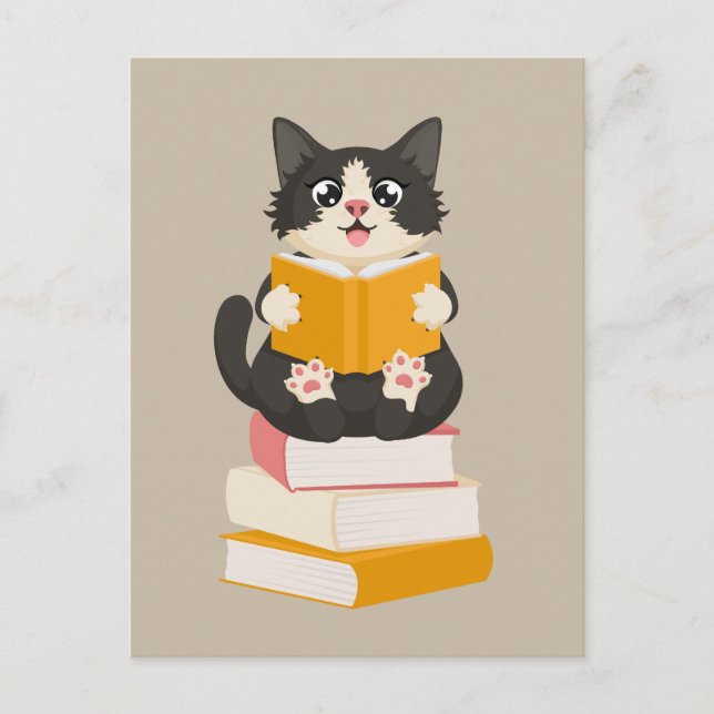 Kawaii Book Lover Cartoon Cat Reader Book Postkarte (Vorderseite)