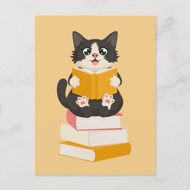 Kawaii Book Lover Cartoon Cat Reader Book Postkarte (Vorderseite)