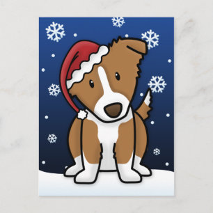 Kawaii Border Collie Christmas Postcard (braun) Feiertagspostkarte