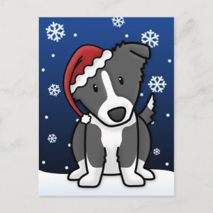 Kawaii Border Collie Weihnachtskarte Feiertagspostkarte