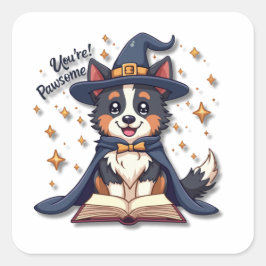 Kawaii Border Collie Wizard Quadratischer Aufkleber