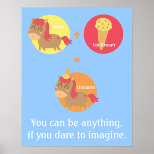 Kawaii Braunes Pferd, das versucht ein Einhorn zu  Poster