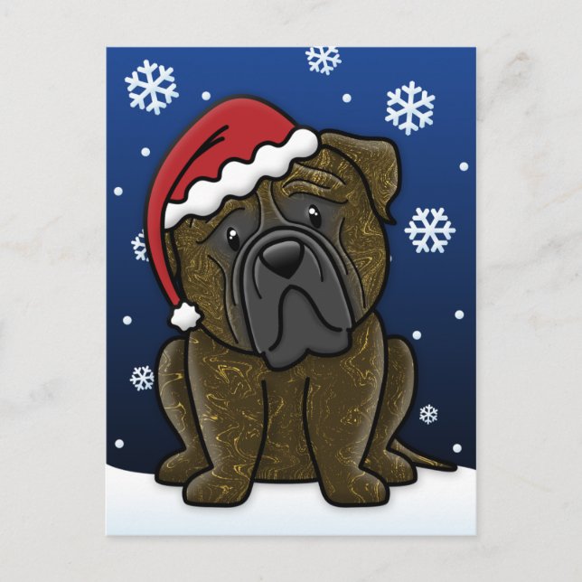Kawaii Brindle Bullmastiff Weihnachtspostkarte Feiertagspostkarte (Vorderseite)