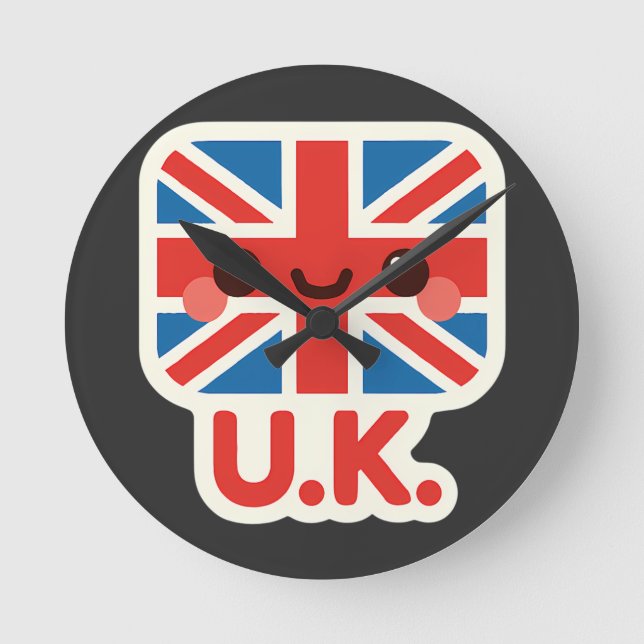 Kawaii British Flag - Niedliches britisches Design Runde Wanduhr (Vorderseite)
