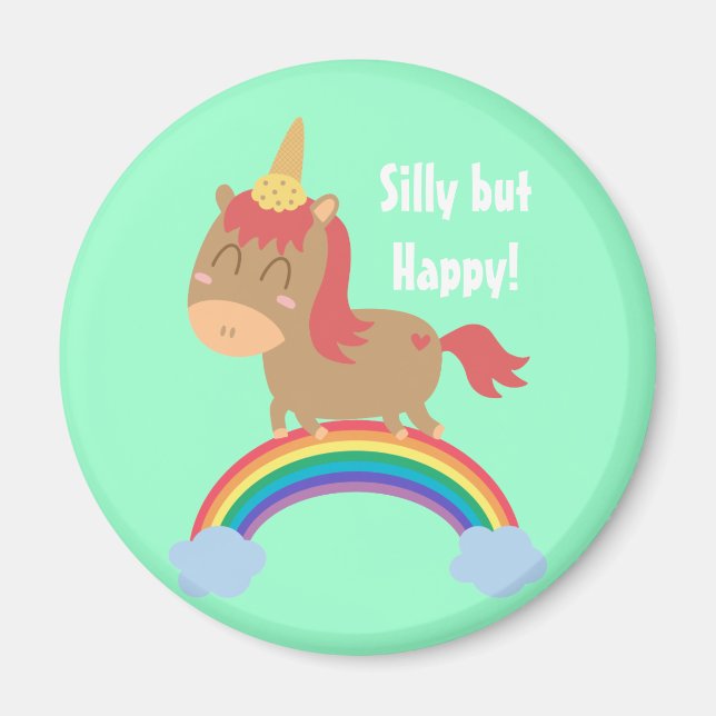 Kawaii Brown Horse versucht ein Einhorn zu sein Magnet (Vorne)