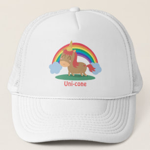 Kawaii Brown Pferd, das versucht, ein Einhorn zu Truckerkappe