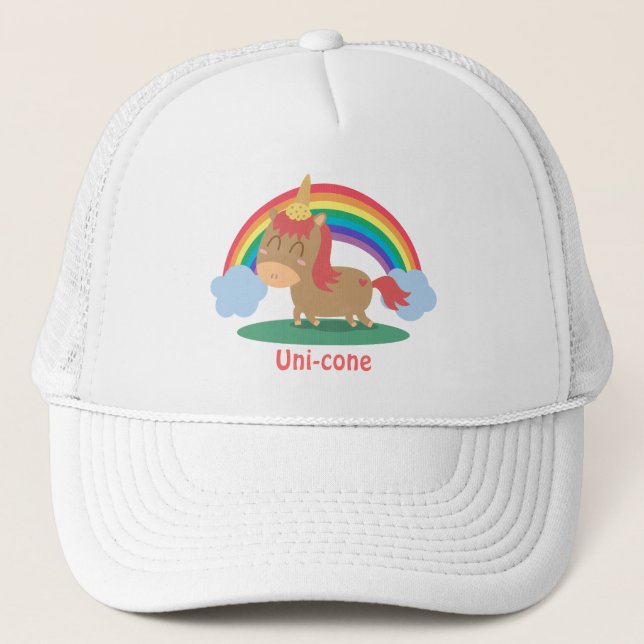 Kawaii Brown Pferd, das versucht, ein Einhorn zu Truckerkappe (Vorderseite)