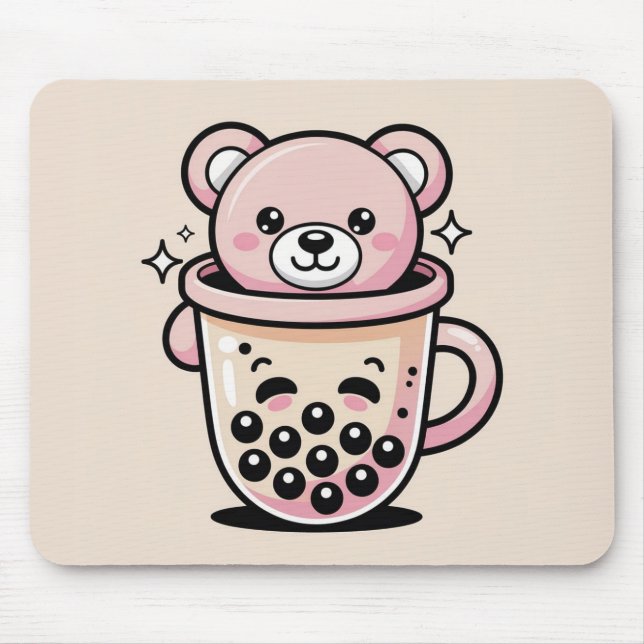 Kawaii Bubble Tea Bär Mauspad (Vorne)