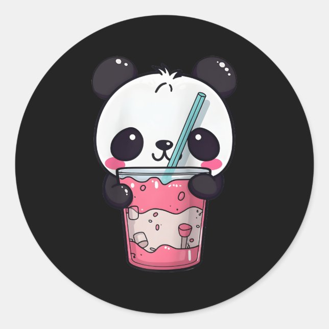 Kawaii Bubble Tea Panda Boba-Tea Japanischer Baseb Runder Aufkleber (Vorderseite)