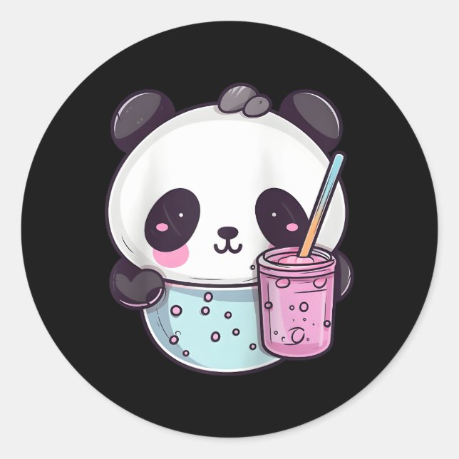 Kawaii Bubble Tea Panda Boba-Tea Japanischer Baseb Runder Aufkleber (Vorderseite)
