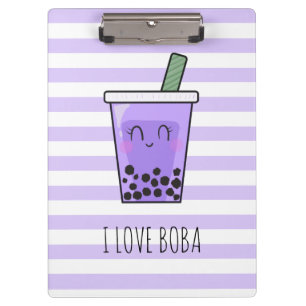 Kawaii Bubble Tee I Liebe Boba Taro Ube Lila Klemmbrett