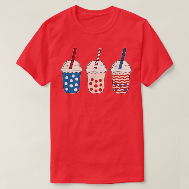 Kawaii Bubble Tee Red White Blue American Flag 4. (Design vorne)