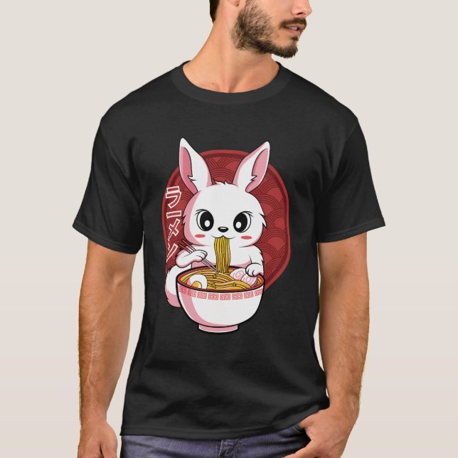 Kawaii Bunny Anime Ramen Japanisch Noodles Rabbit  T-Shirt (Vorderseite)