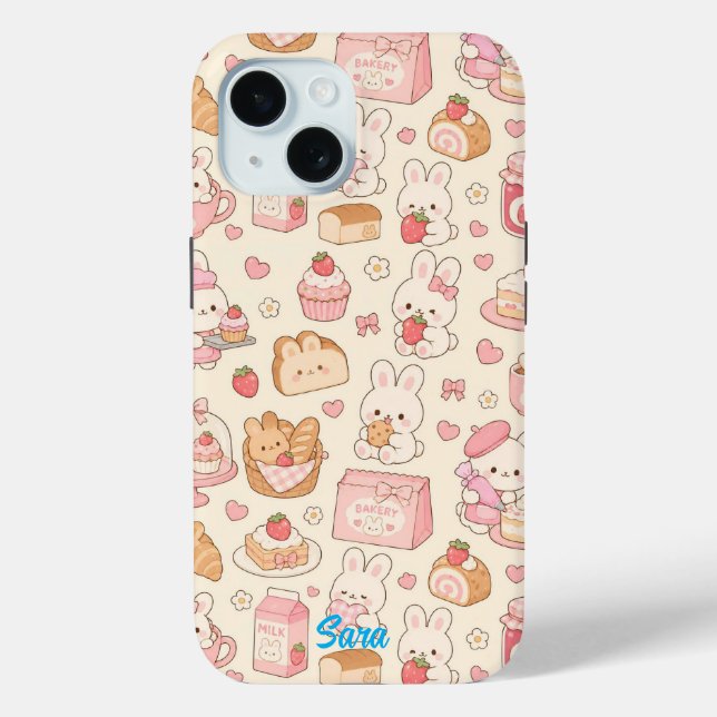 Kawaii Bunny Bakery Pattern Phone Case (Rückseite)