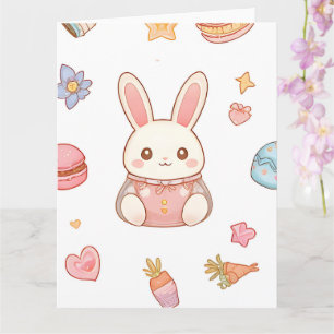 Kawaii Bunny Café Ostern Süße Chibi Hasen Karte