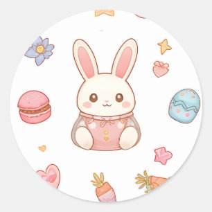 Kawaii Bunny Café Ostern Süße Chibi Hasen Runder Aufkleber