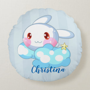 Kawaii Bunny, Cloud & Star Custom Rundes Kissen