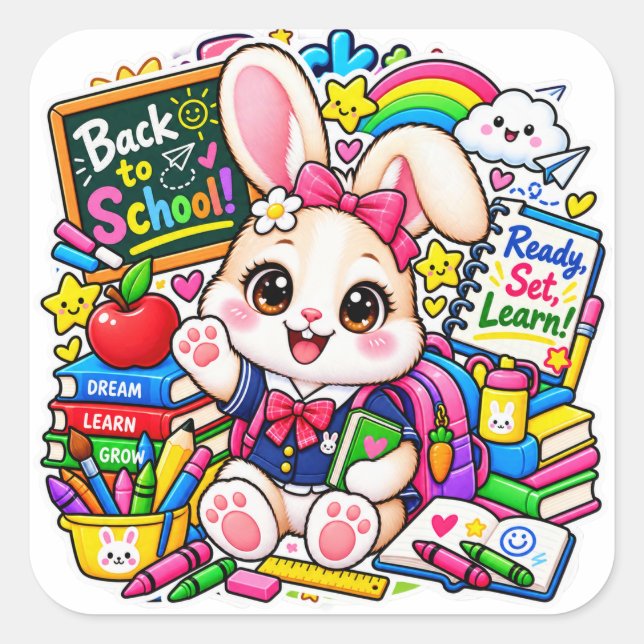 Kawaii Bunny Ready Set Learn Aufkleber (Vorderseite)