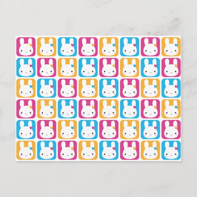 Kawaii Bunny Squares Postkarte (Vorderseite)