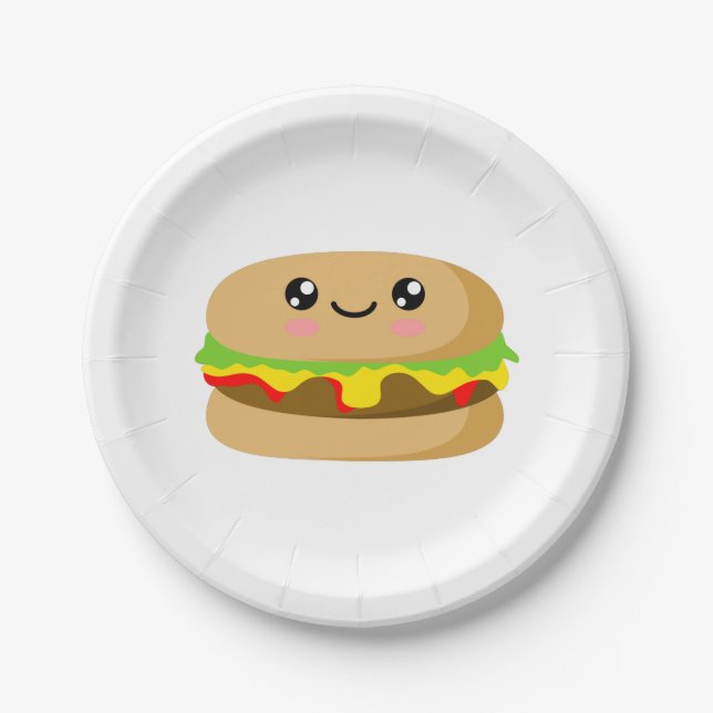 Kawaii-Burger Pappteller (Vorderseite)