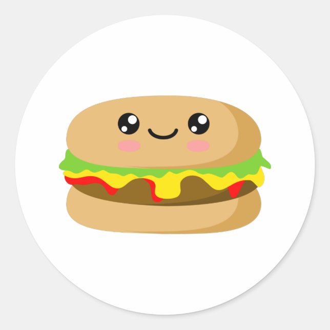 Kawaii Burger Runder Aufkleber (Vorderseite)