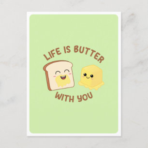 Kawaii Butter Brot Essen Wortspiel Liebe Freundsch Postkarte