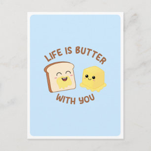 Kawaii-Butter-Brot-Lebensmittel-Wortspiel-Liebes-F Postkarte