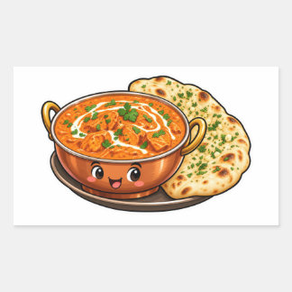 Kawaii Butter Chicken Aufkleber, Süßes indisches E Rechteckiger Aufkleber