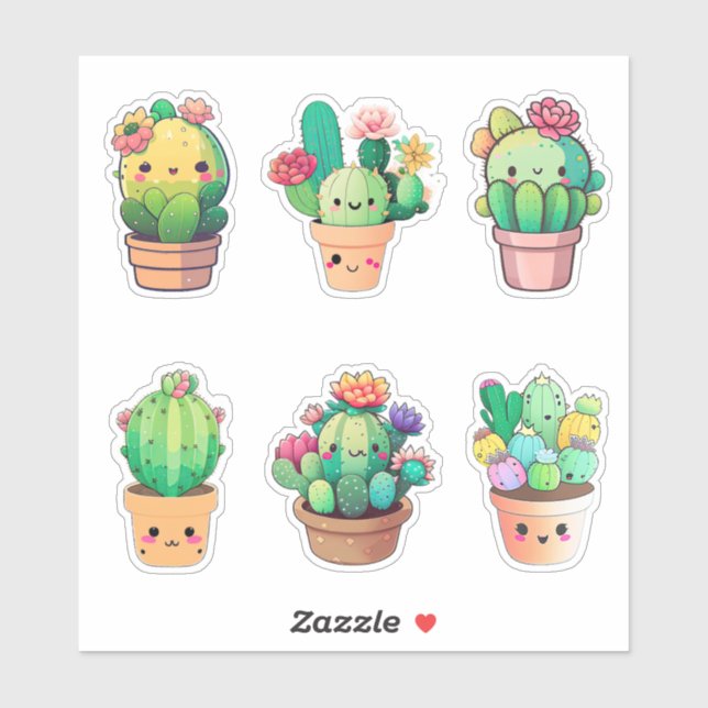 Kawaii Cactus Aufkleber (Blatt)