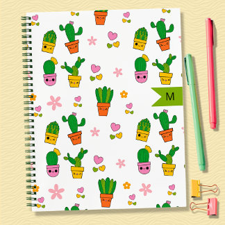 Kawaii Cactus Monogram Spiral Notebook Notizbuch