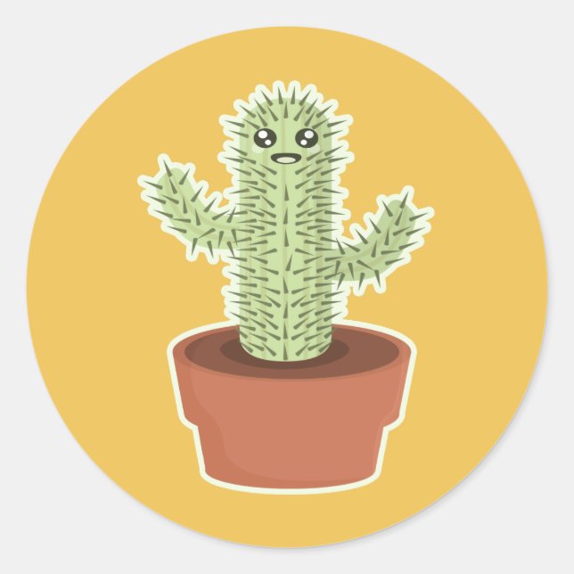 Kawaii Cactus Runder Aufkleber (Vorderseite)
