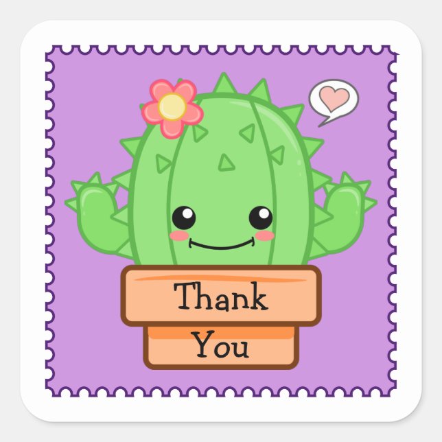 Kawaii Cactus Vielen Dank Quadratischer Aufkleber (Vorderseite)