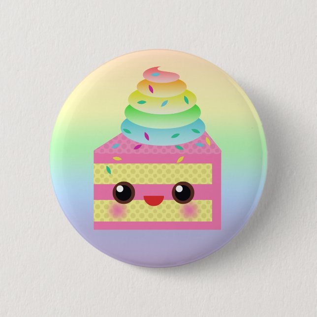 Kawaii Cake Pink Rainbow Sprinkles Fun Dessert Button (Vorderseite)