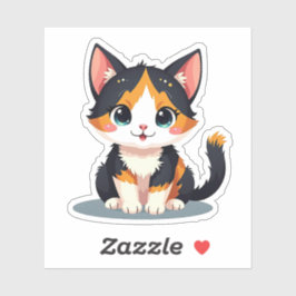 Kawaii Calico Cat - Aufkleber für sitzende Pose