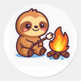 Kawaii Campfire Sloth Sticker